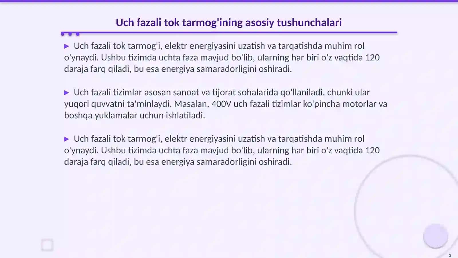 Uch fazali tok tarmogʻiga yuklama ulashish 3