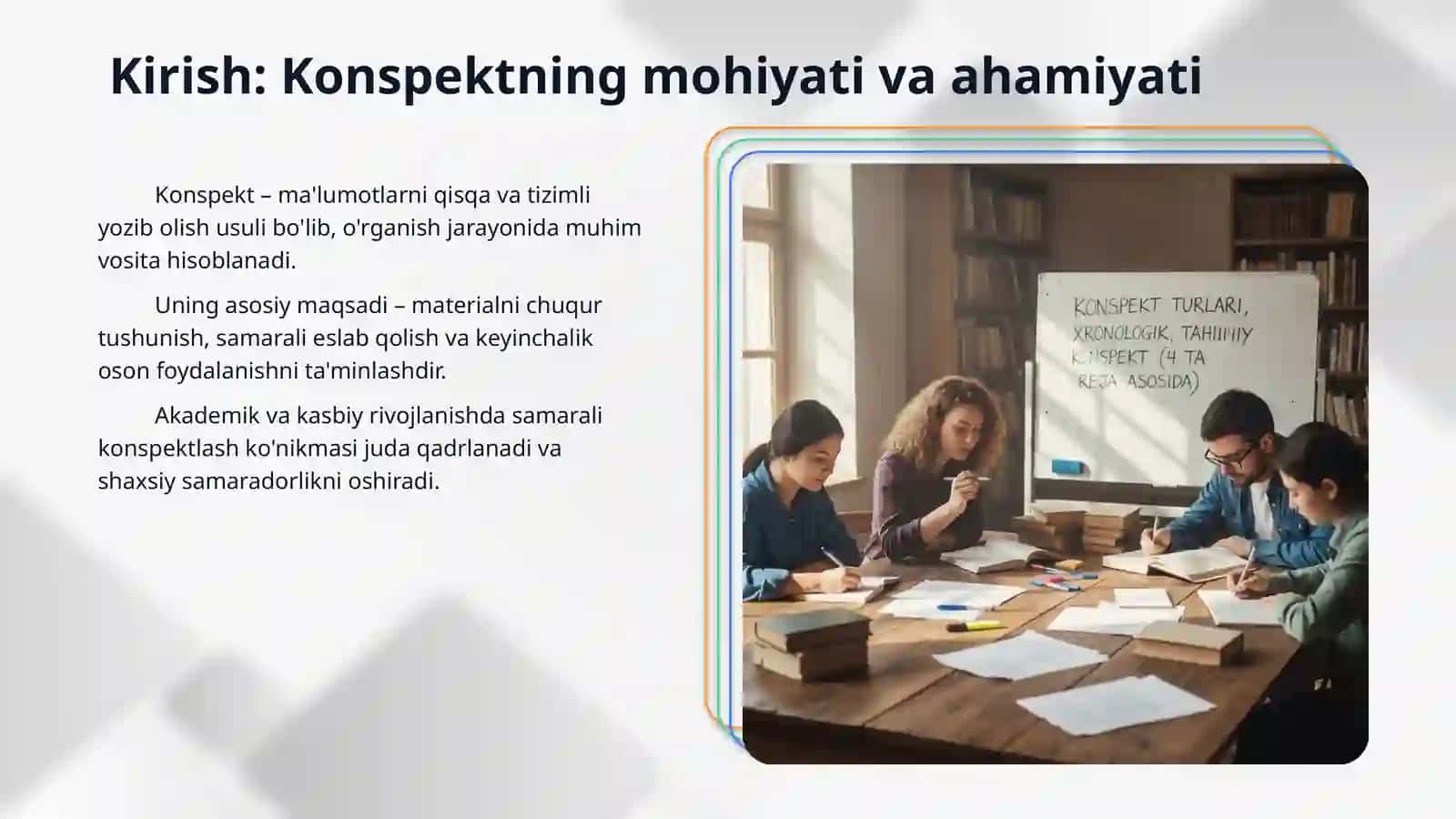 Konspekt turlari, xronologik, tahliliy konspekt (4 ta reja asosida) 3