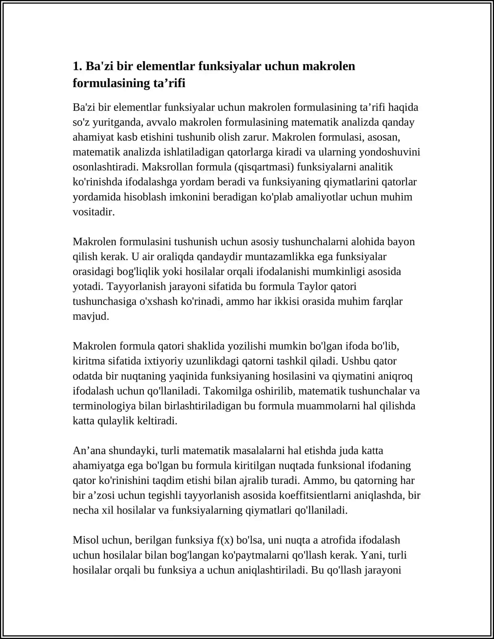 BA'ZI BIR ELEMENTLAR FUNKSIYALAR UCHUN MAKROLEN FORMULASI 3