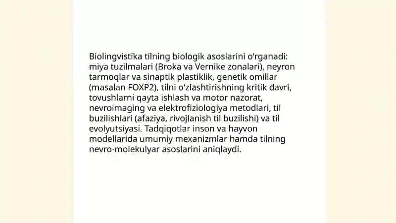 Biolingvistika: tilning biologik asoslari 3