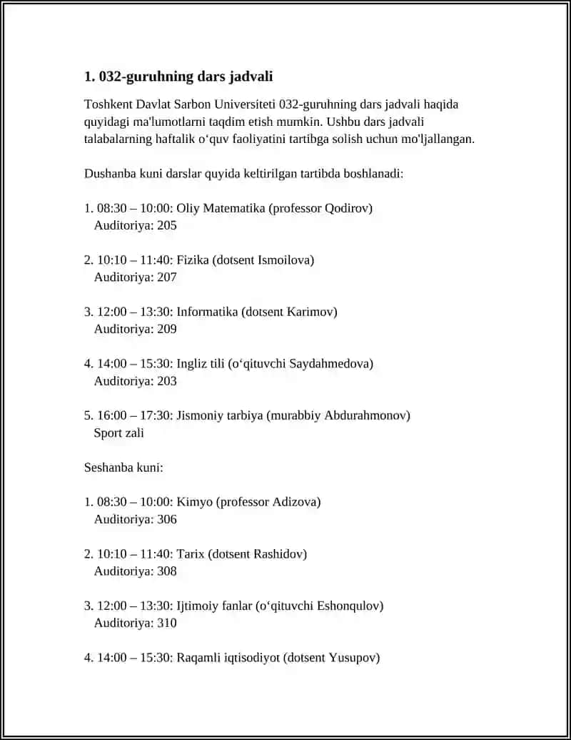 TOSHKENT DAVLAT SARBON UNIVERSITETI 032 GURUH 3