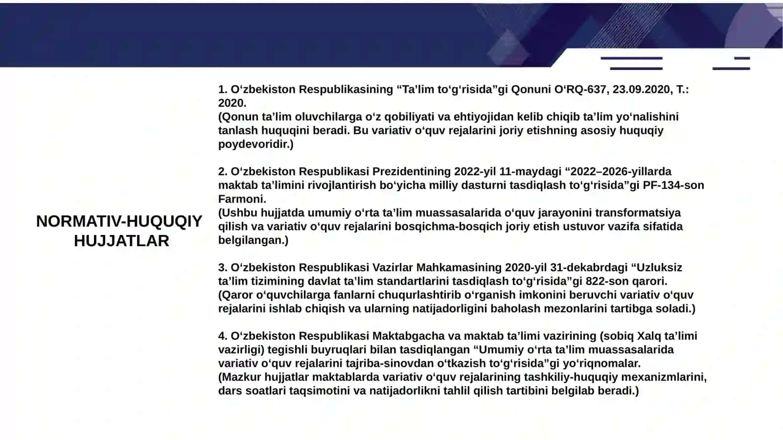 Variantiv o'quv rejalarini joriy etish va ularning natijadorligini ta'minlash 3