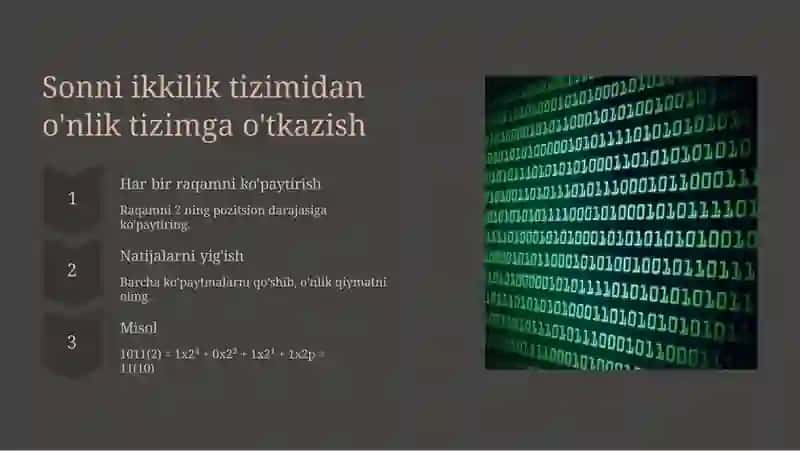 Sanoq tizimlari va sonlarni ikkinchi tizimga o'tkazish 3