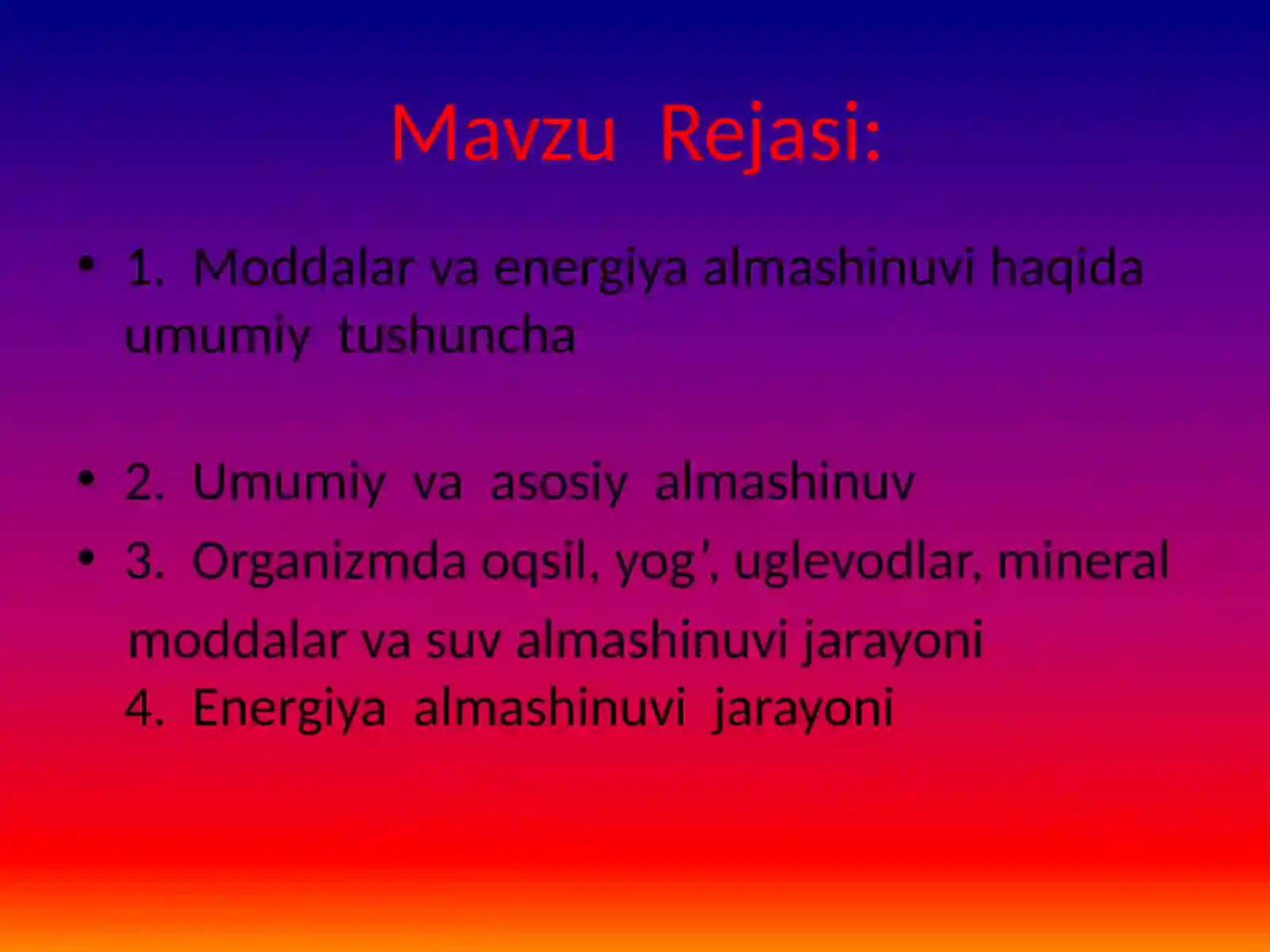 Organizmda Moddalar va Energiya Almashinuvi 3