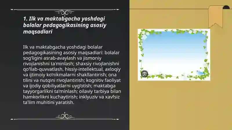 Ilk va maktabgacha yoshdagi bolalar pedagogikasi fanining maqsad va vazifalari 3