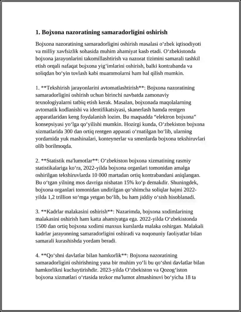 O'ZBEKISTON RESPUBLIKASI BOJXONA TIZIMIDAGI MUAMMOLLAR VA ULARNING YECHIMLARI 3