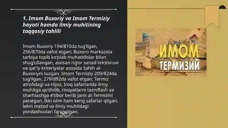 Imom Buxoriy va Imom Termiziyning hadis ilmiga qo'shgan hissalarini qiyosiy tahlili 3