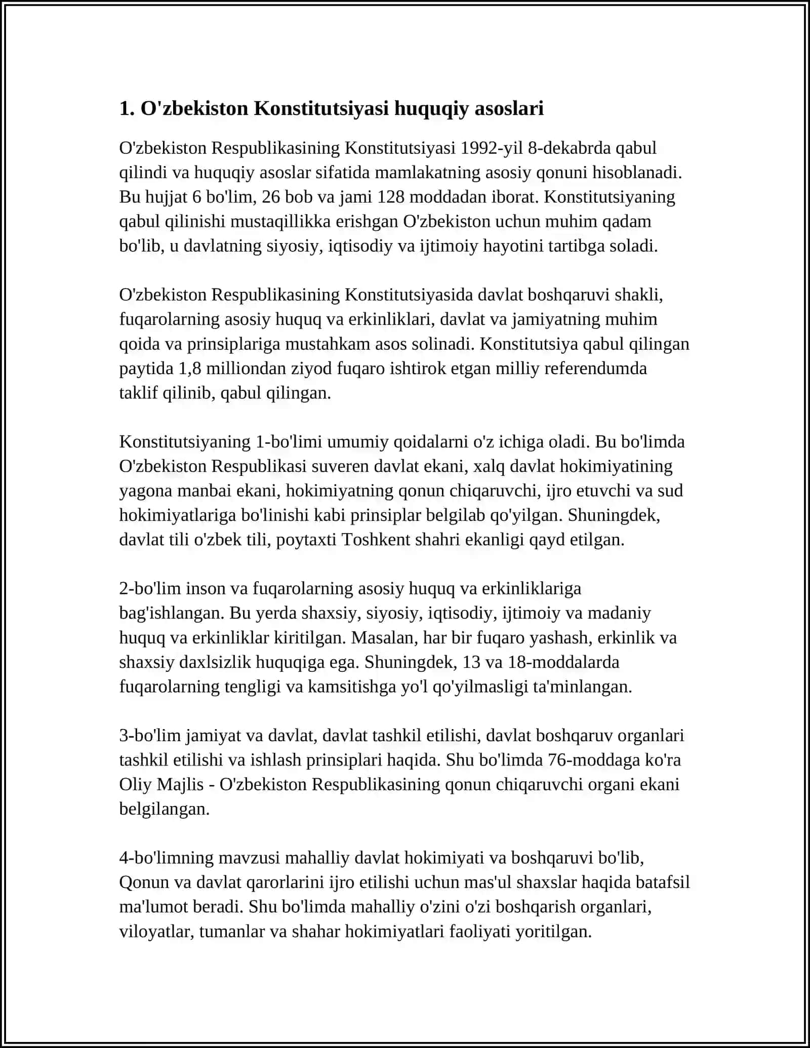 O'ZBEKISTON RESPUBLIKASI KONSTITUTSIYAVIY HUQUQINING OBYEKTI VA SUBYEKTLARI 3