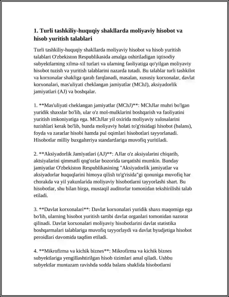 Turli tashkiliy-huquqiy shakllarda moliyaviy hisobot va hisob yuritish talablari 3