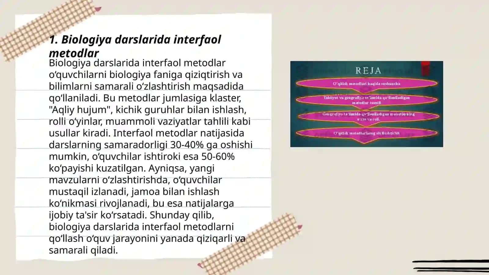 Biologiyani o‘qitishda qo‘llaniladigan metodlar va usullari 3