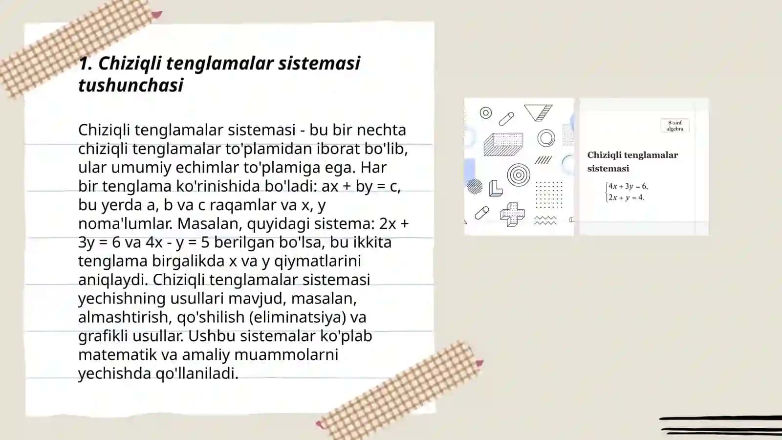 Chiziqli tenglamalar sistemasini hayotga tatbiqi 3