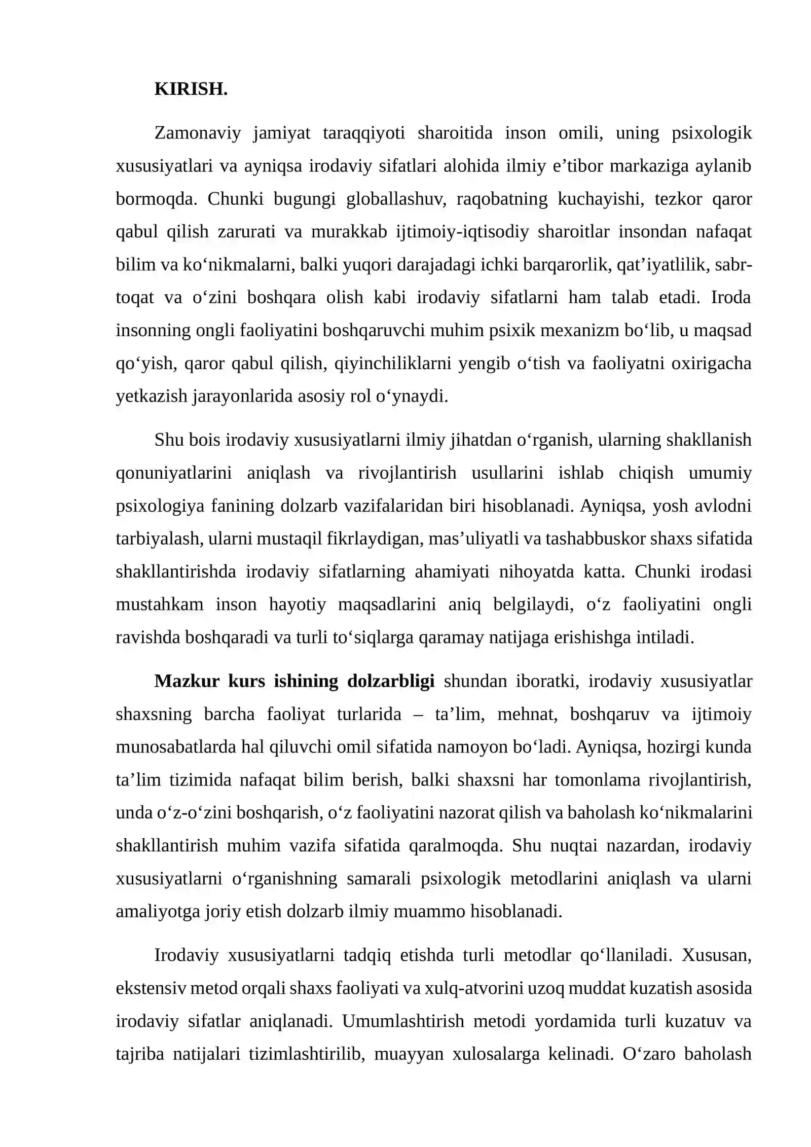 Irodaviy xususiyatlarni o‘rganishning o‘rganishning psixologik metodlari (ekstensiv metod, umumlashtirish, o‘zaro baholash va o‘z-o‘zini baholash usullari) 3