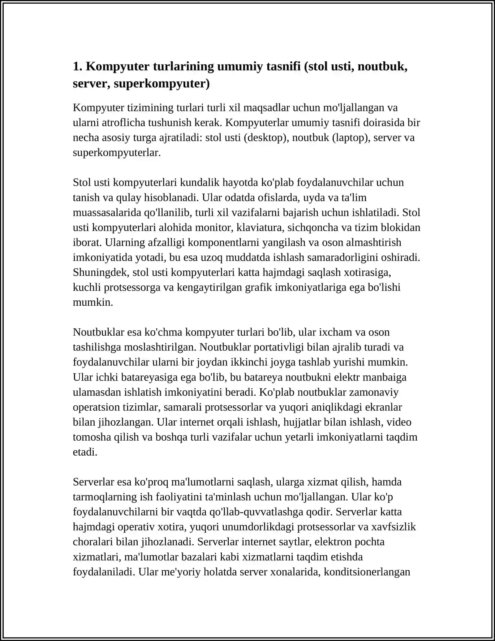 KOMPYUTER TIZIMINING TURLARI VA KOMPANENTLARI 3