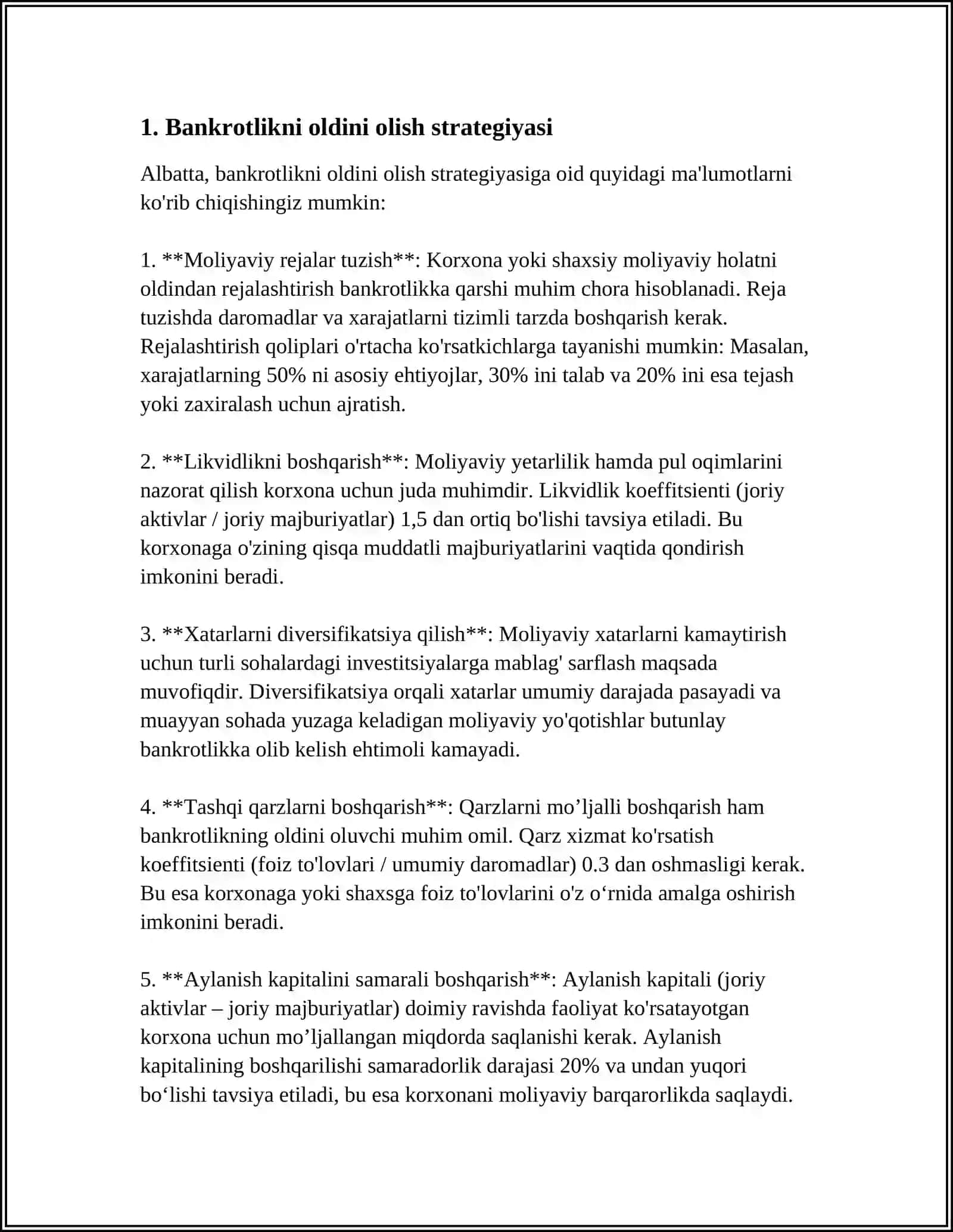 IQTISODIY NOCHORLIK (BANKROTLIK)NI OLDINI OLISH CHORA-TADBIRLARI 3