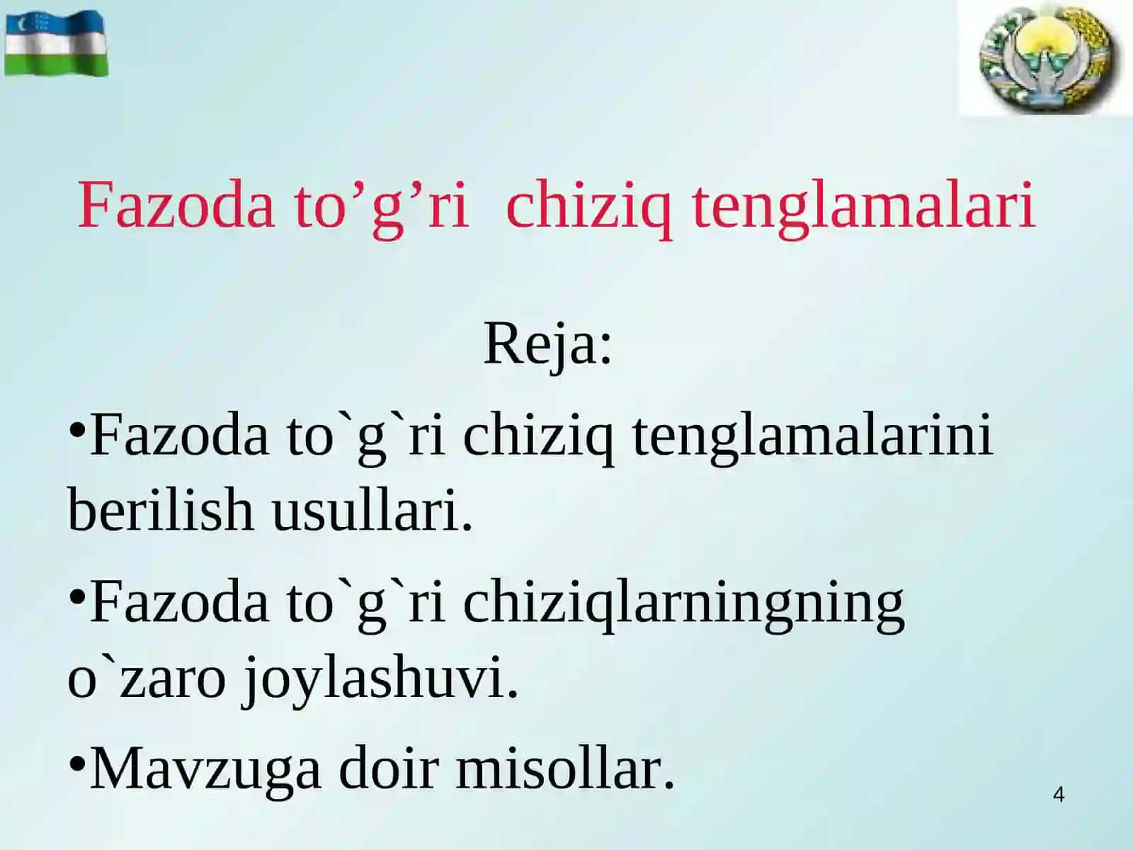 Fazoda to’g’ri chiziq tenglamalari 3