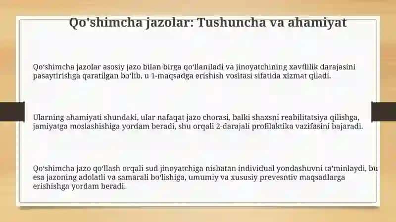 Qo'shimcha jazolar tushunchasi, ahamiyati 3