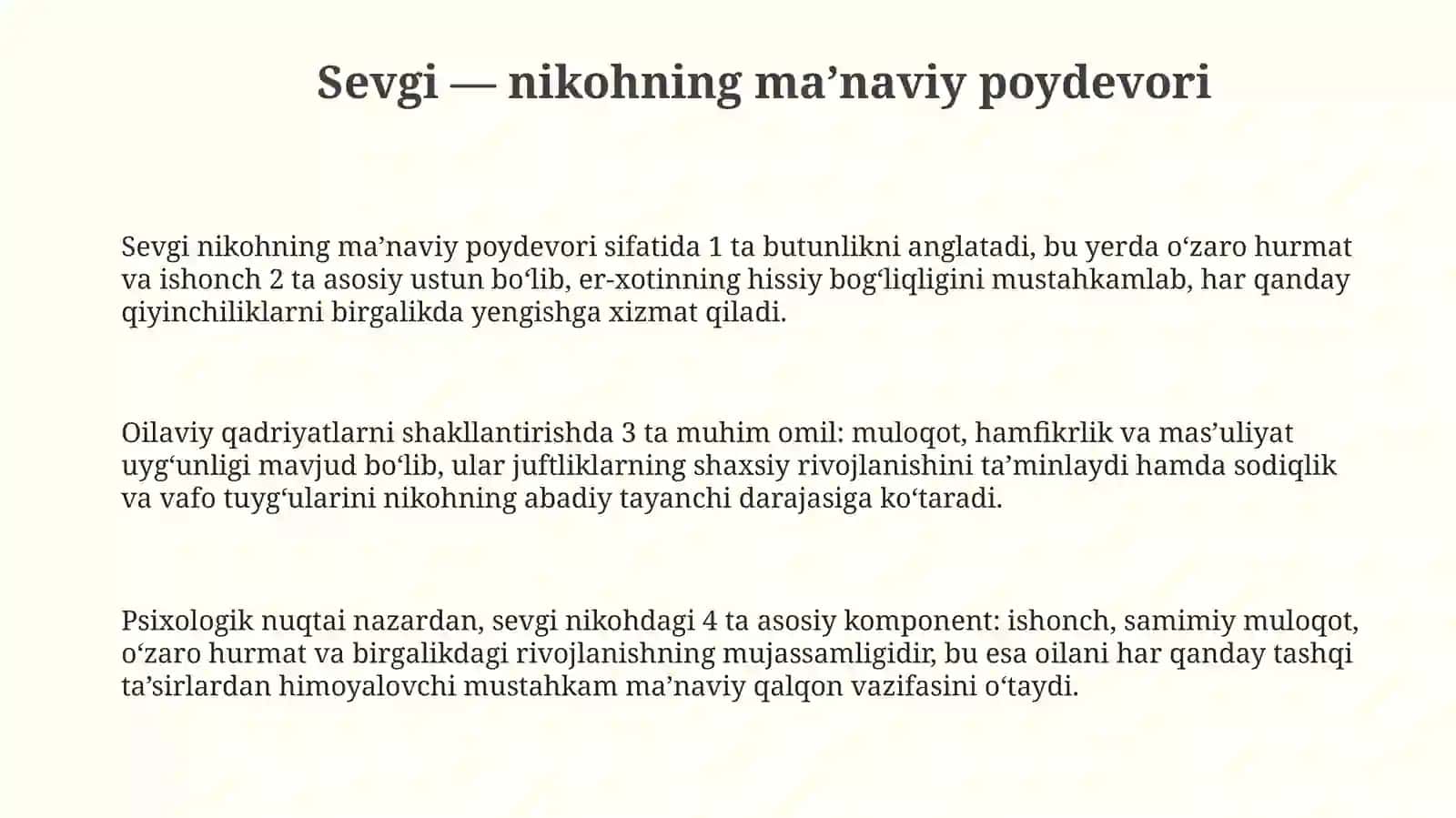 Sevgi- nikoh munosabatlarining asosi sifatida 3