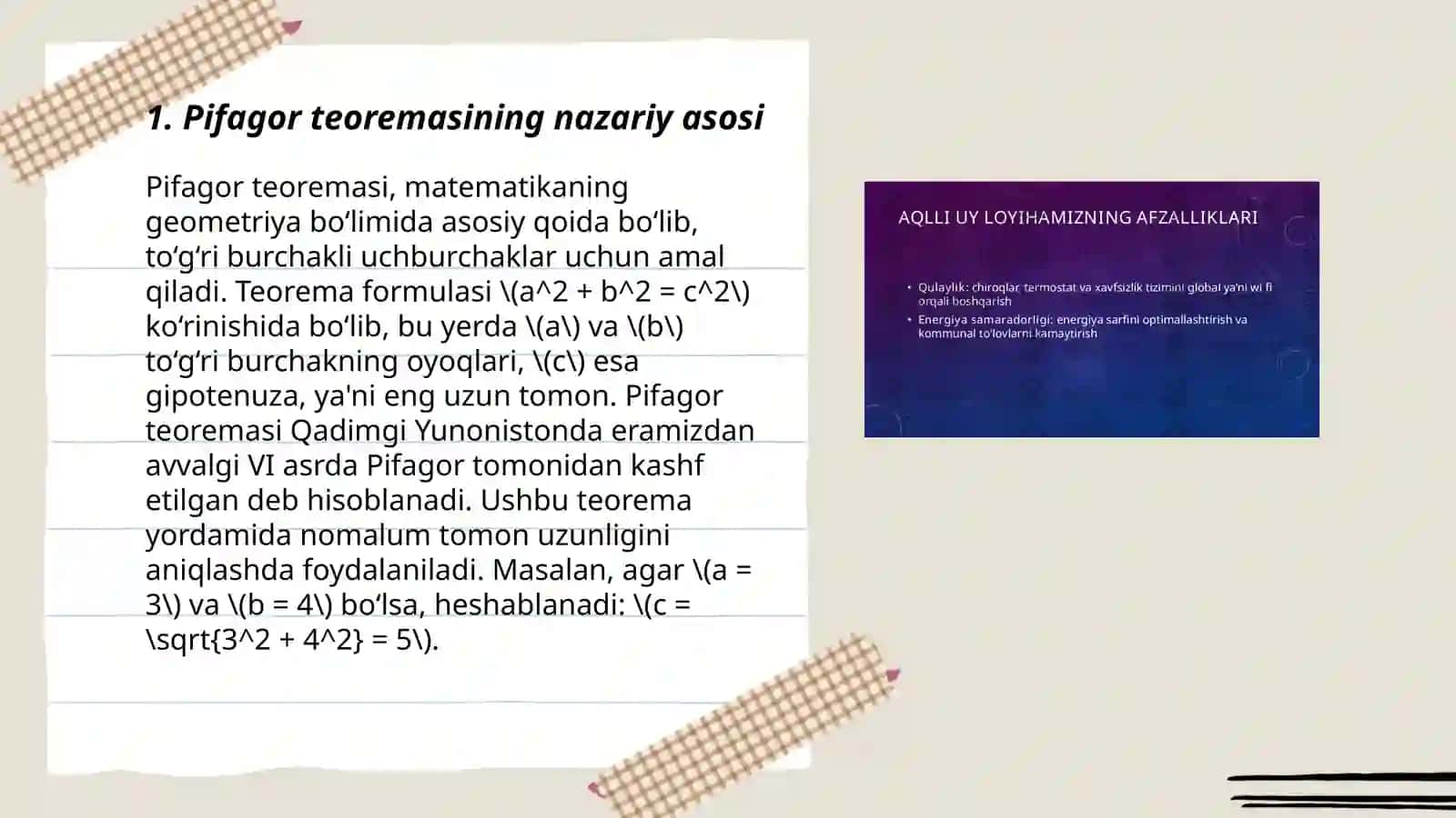 Pifagor teoremasining uy qurilishidagi ahamiyati 3