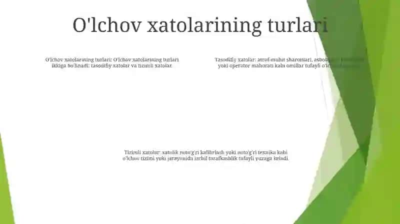 OʻLchash Xatoliklari,Ularning Turlari 3