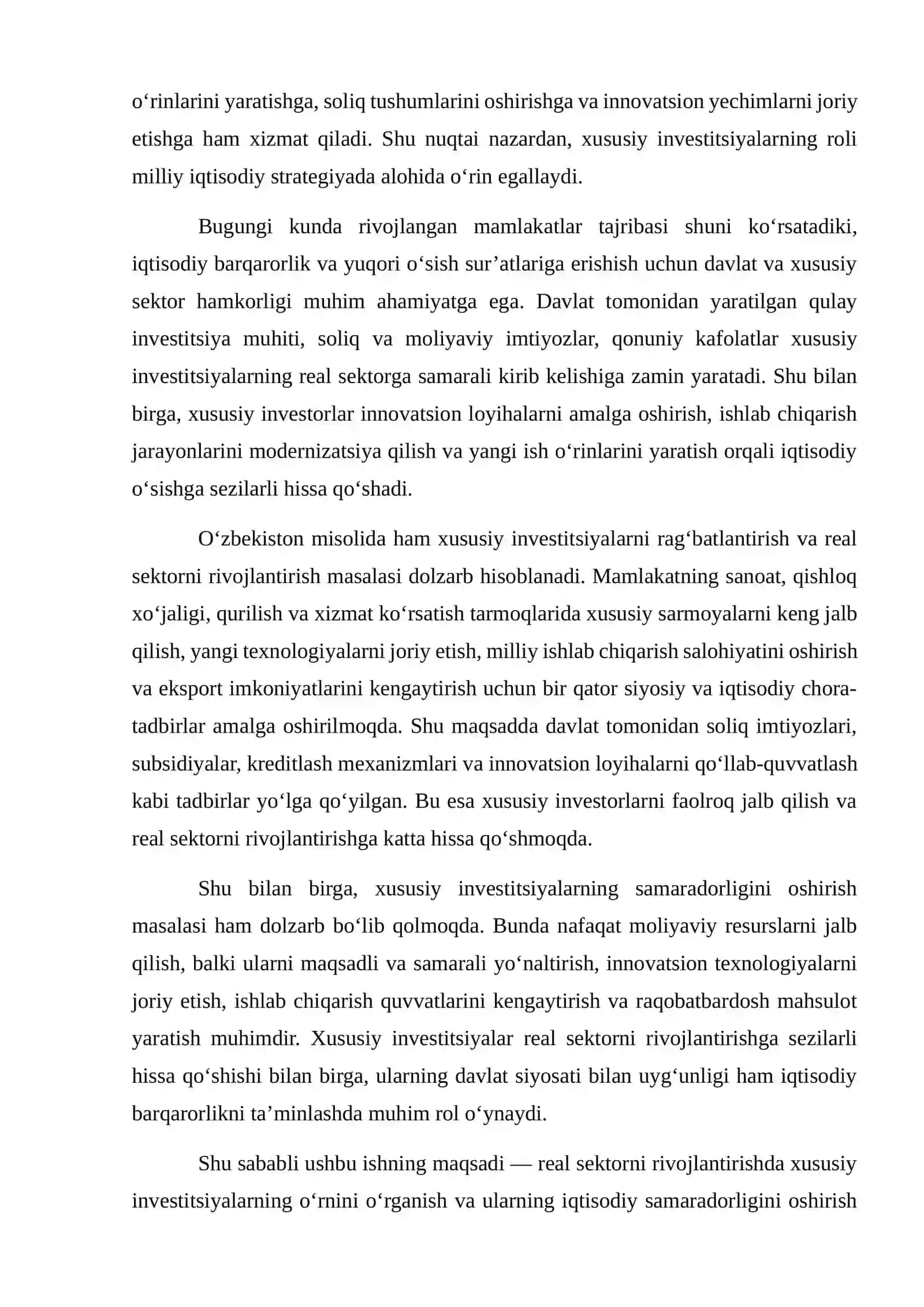 Xususiy Investitsiyalarning O‘rni Reja 3