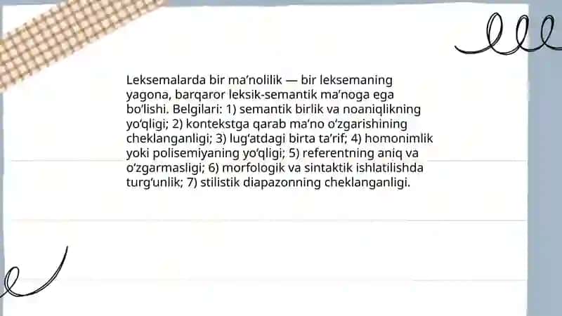 Leksemalarda bir ma'nolilik va ko‘p ma'nolilik 3