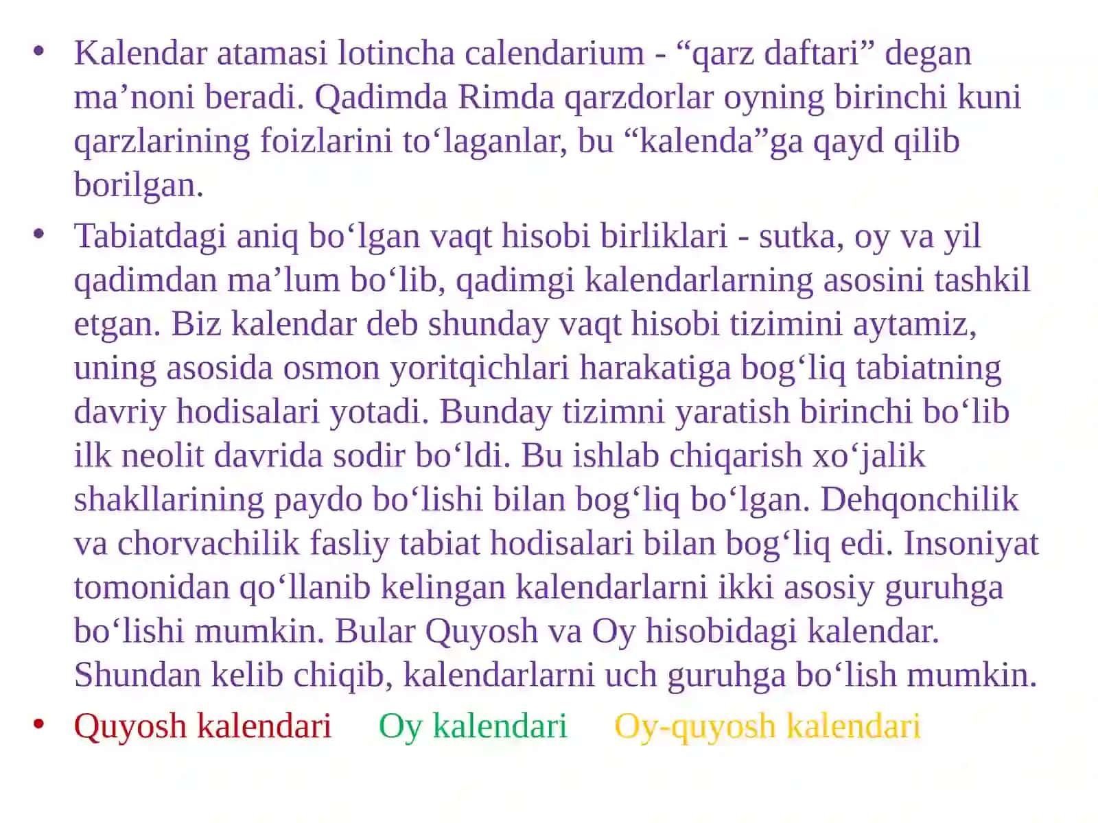 Kalendar vaqtlarning turlari 3