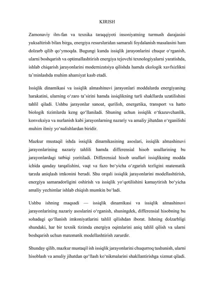 Issiqlik dinamikasi va issiqlik almashinuvida differensial tatbiqlar. 3