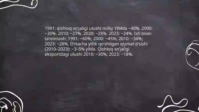 Respublikamiz iqtisodiyotida qishloq xojaligini tutgan oʻrni va undagi islohotlar 3