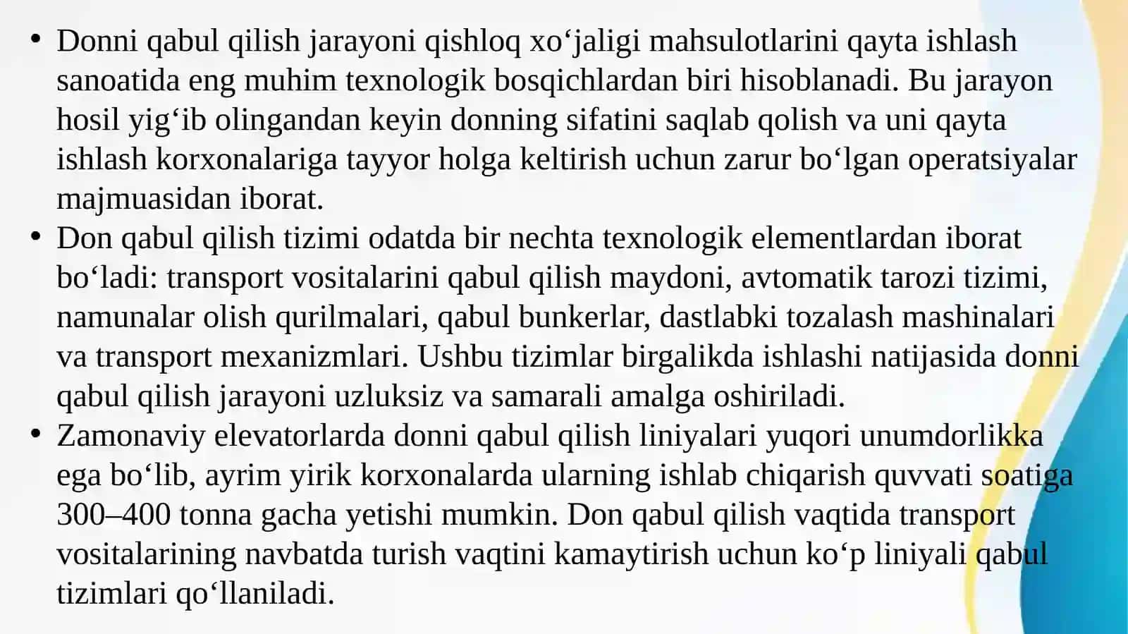 Don qabul qilish, sifat ko‘rsatkichlari bo‘yicha joylashtirish va saqlashni tashkil qilishning texnologik qoidalari 3