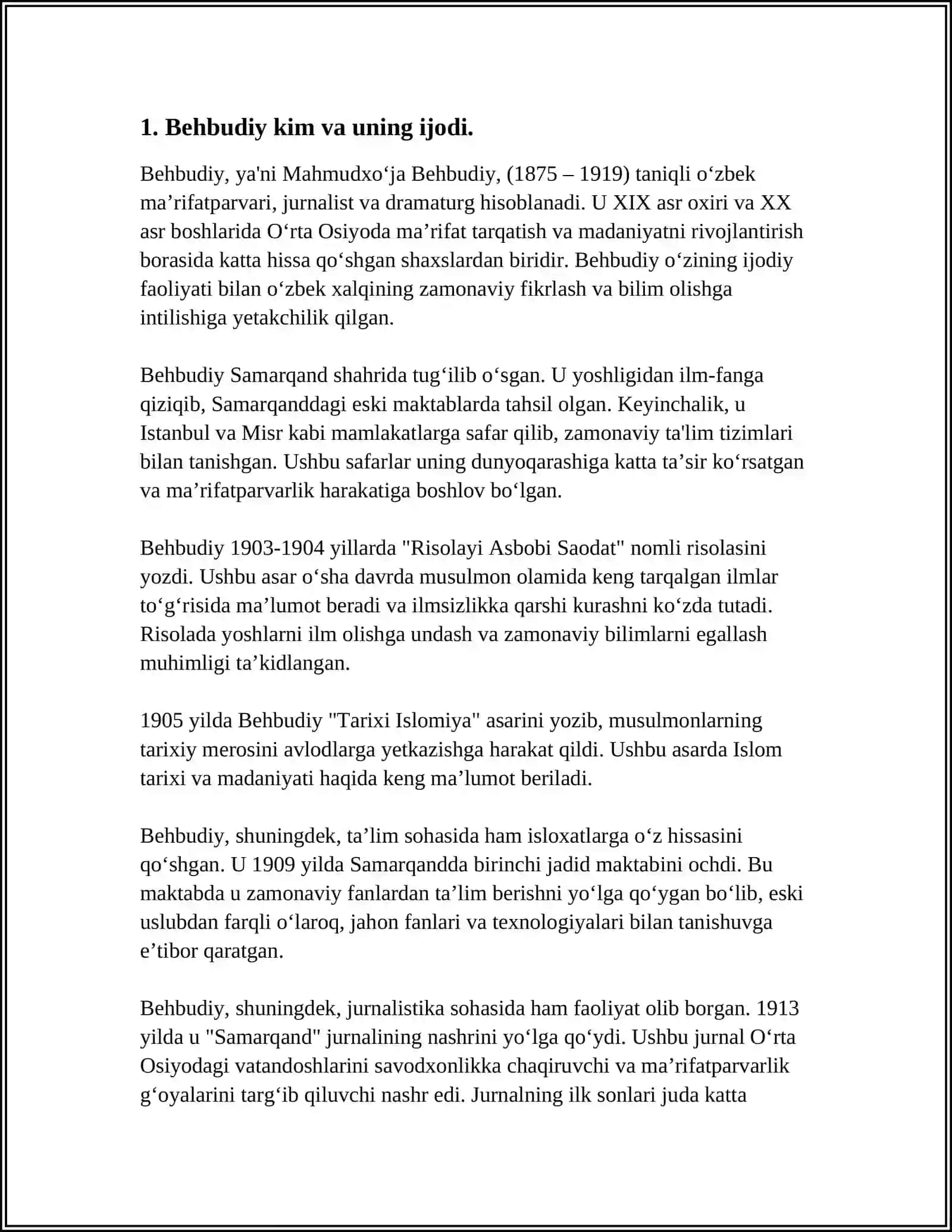 BEHBUDIYNING "MUHTARAM YOSHLARGA MUROJAT"MAQOLASINING MOHIYATI 3