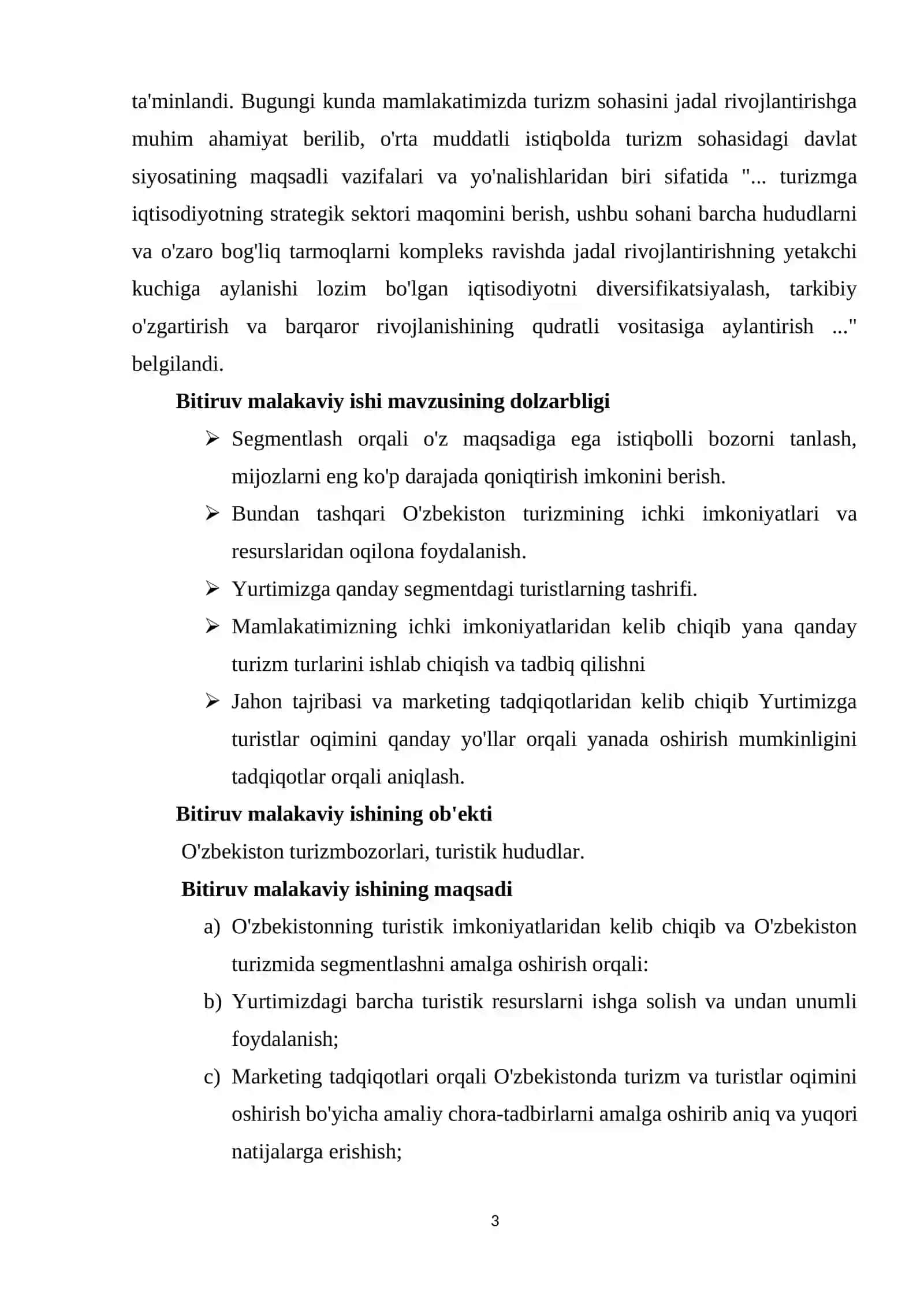 O’zbekiston turizmi bozorini segmentlash va takomillashtirish yo’llari 3