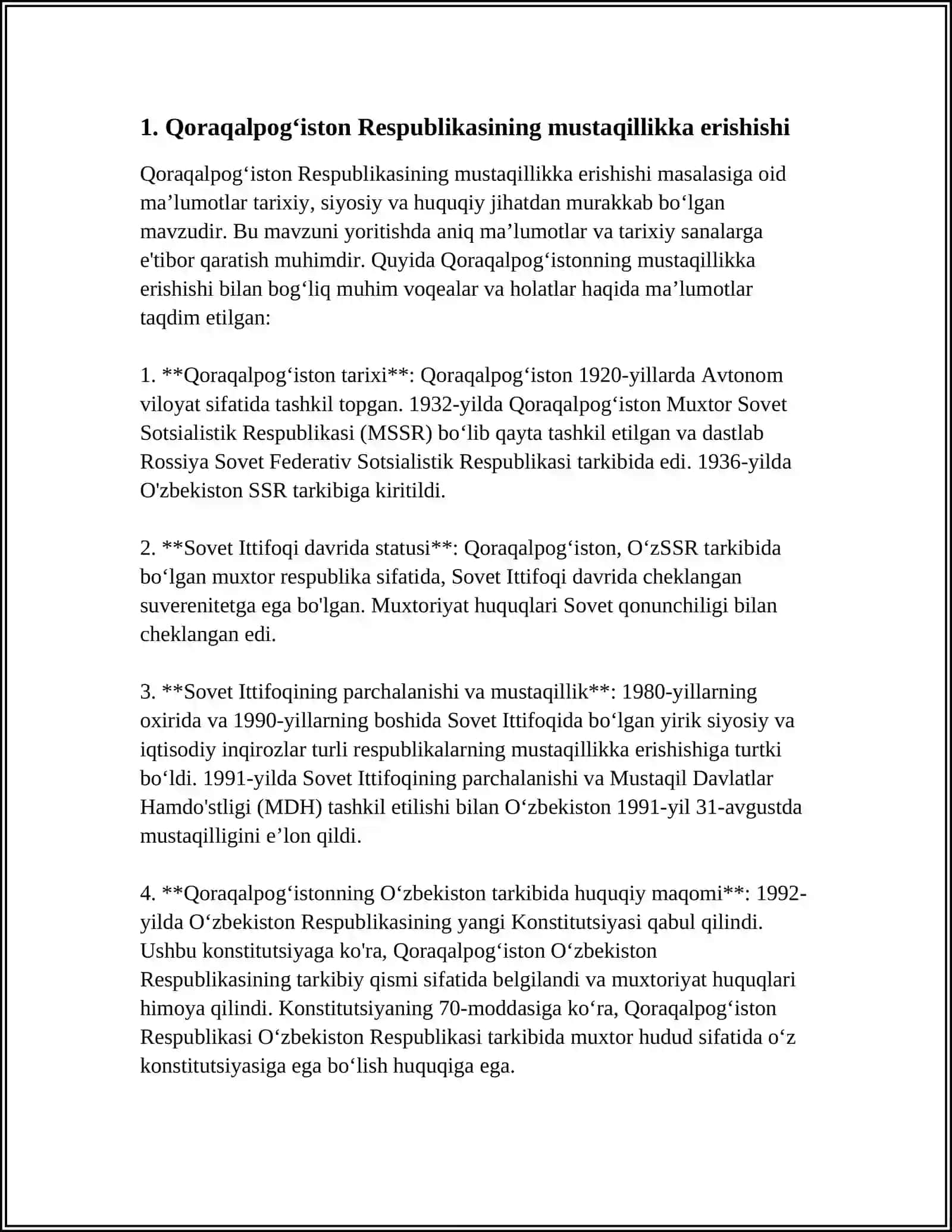 MUSTAQILLIK YILLARIDA QORAQALPOGʻISTON RESPUBLIKASI 3
