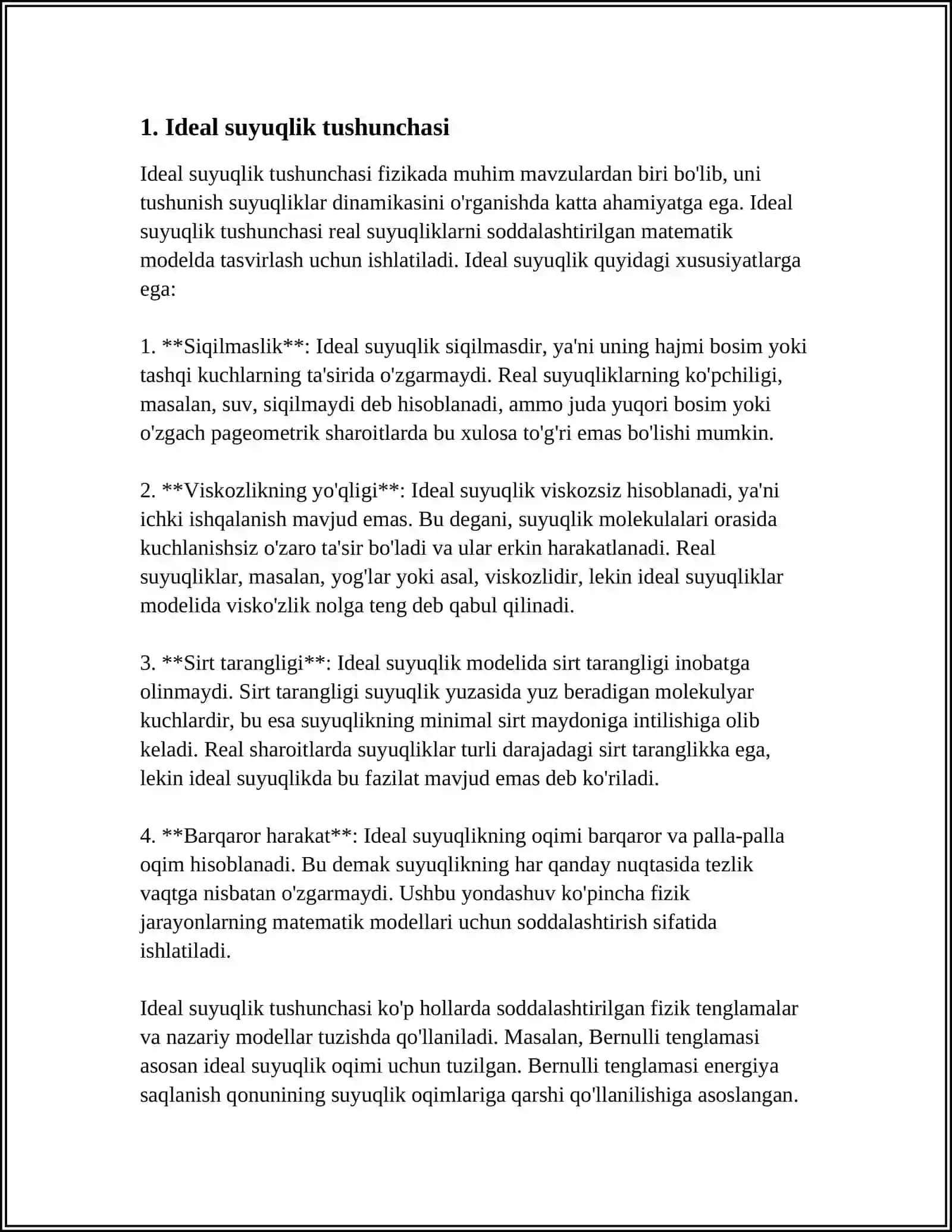 IDEAL SUYUQLIKNING STATSIONAR HARAKATI.BERNULLI TENGLAMASI 3
