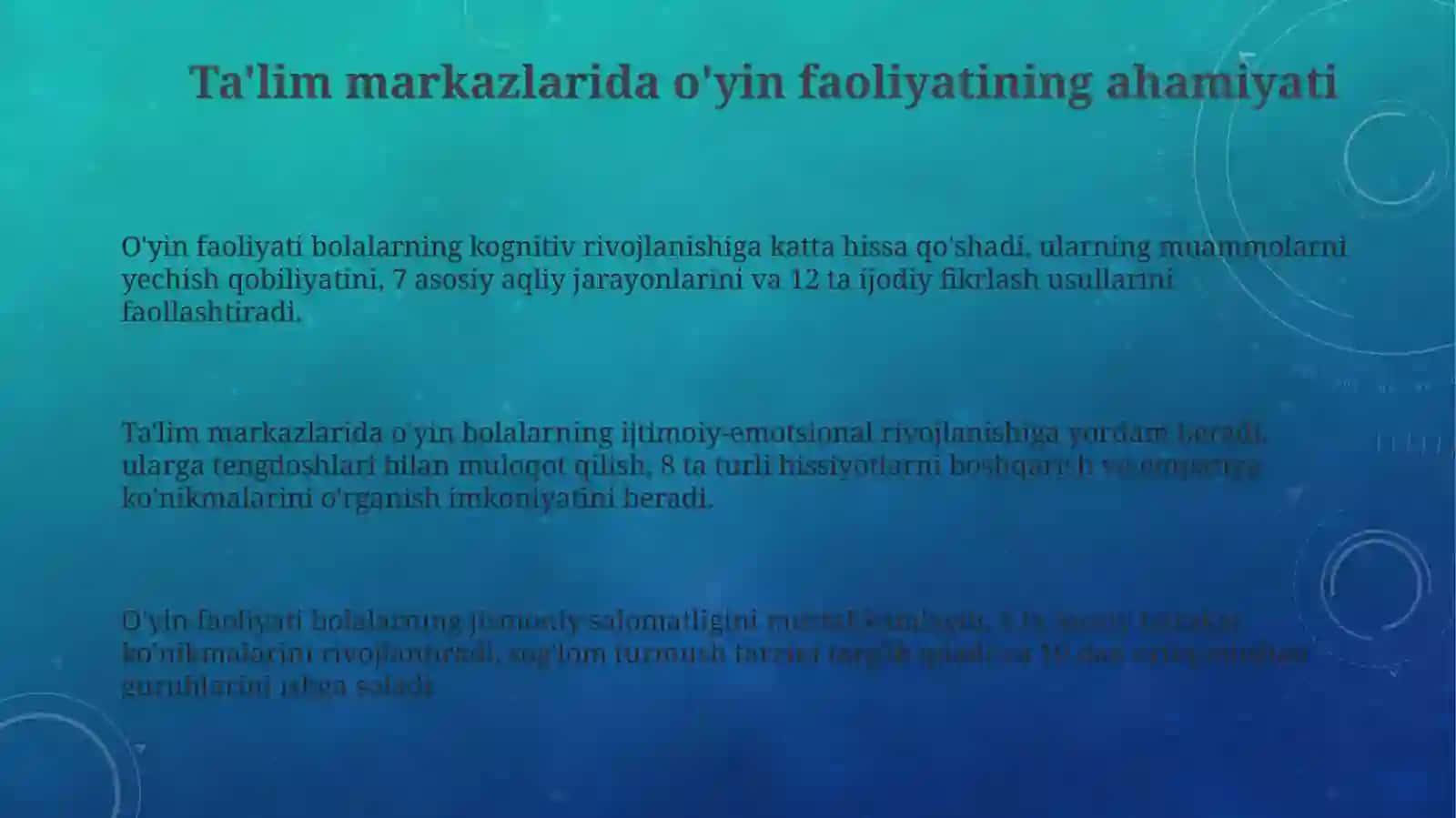 O'yin faoliyatini tashkil etishning asosiy tamoyillari 3