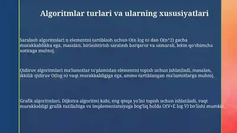 Algaritim turlari va ularning xossalari 3