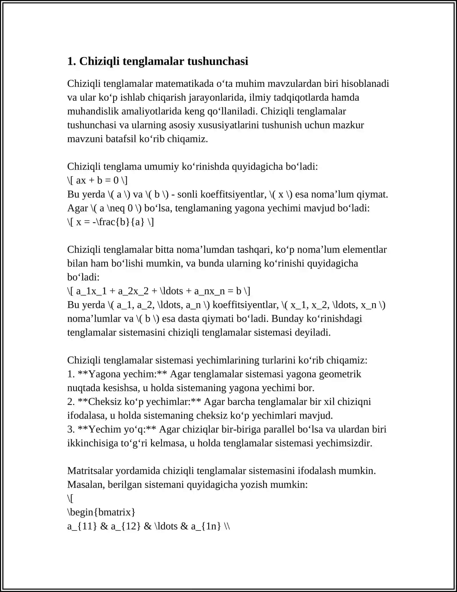 BIR JINSLI CHIZIQLI ALGEBRAIK TENGLAMALAR SISTEMASI 3