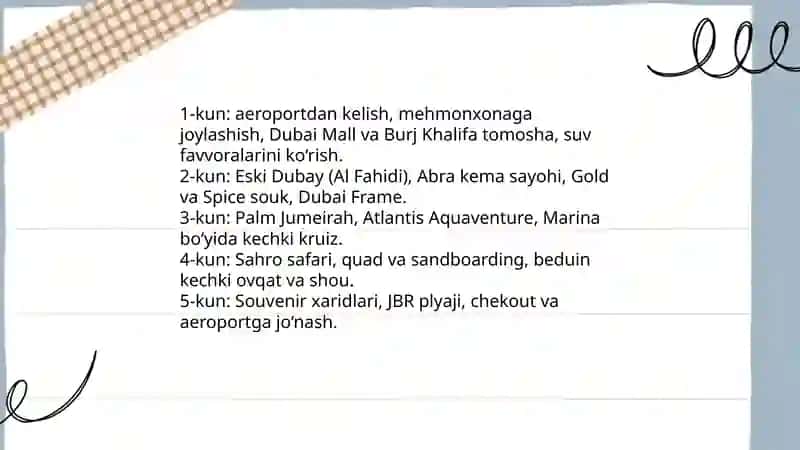 Dubay shahriga 5 kunlik tur paket 3