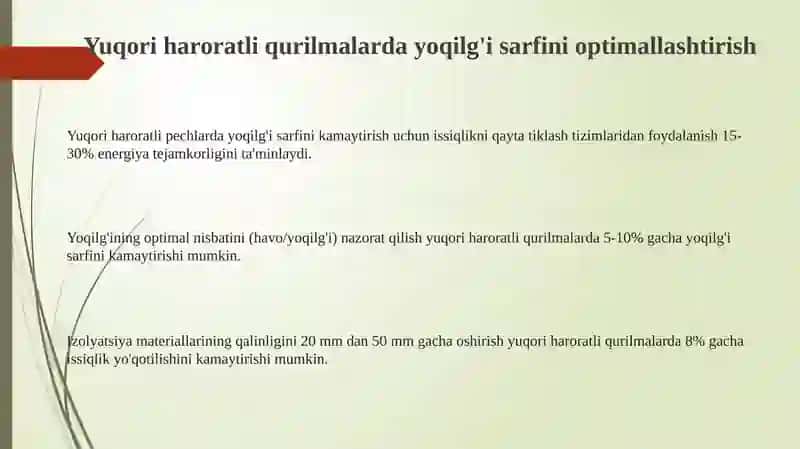 Yuqori haroratli qurilmalarda yoqilg'idan foydalanish 3