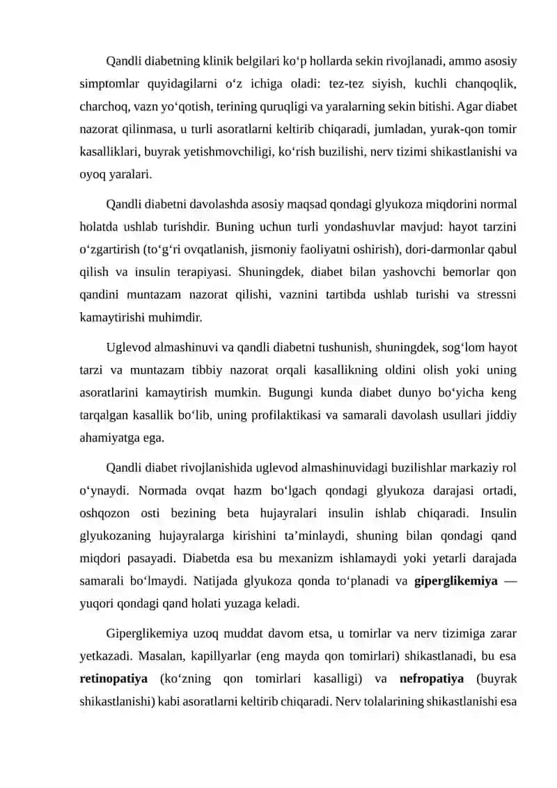 Organizmda uglevod almashinuvi buzilishi. Qandli diabet kasalligi 3