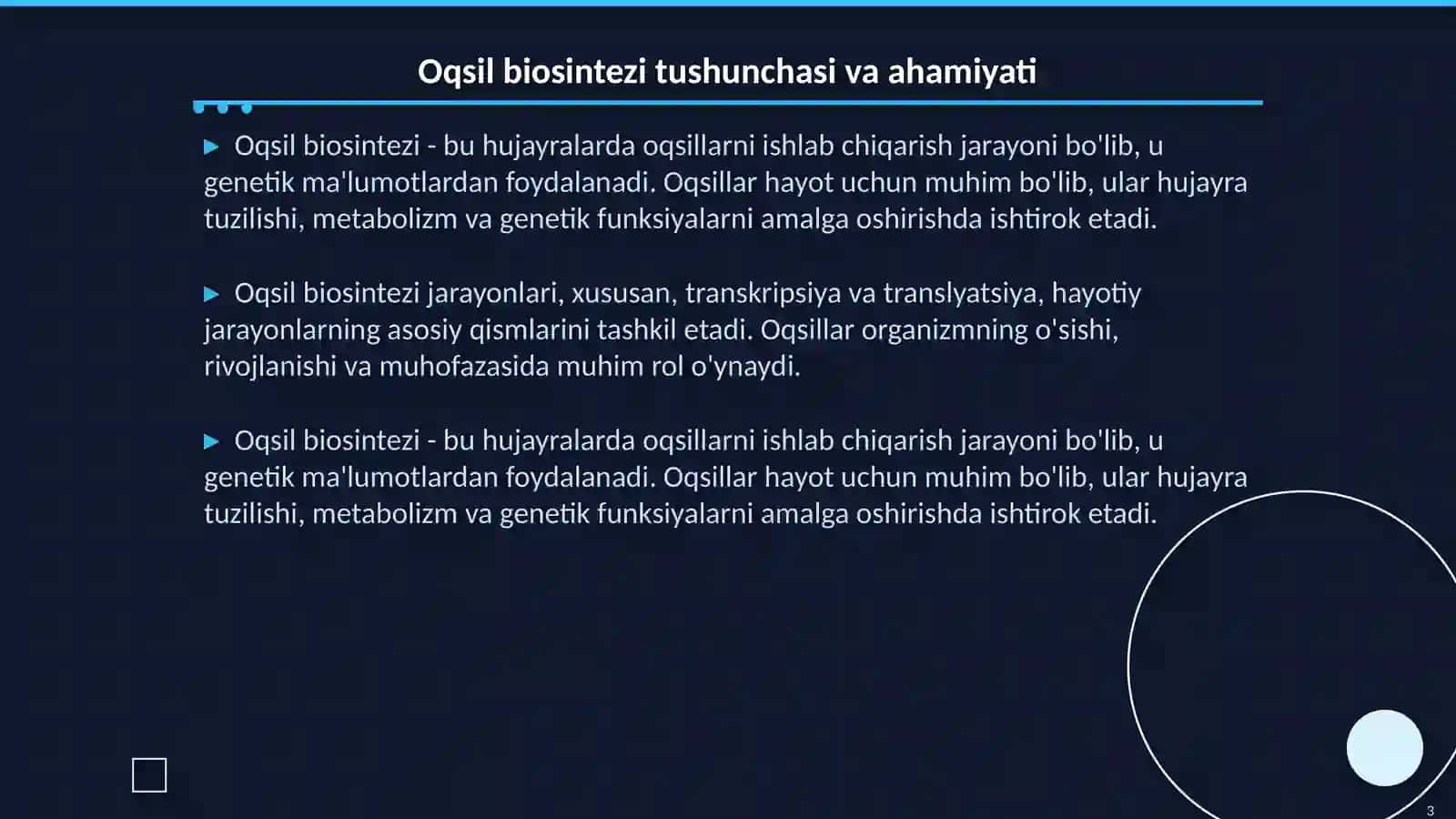 Oqsil biosintezi, uning davrlari. Genetik kod boshqarilishi 3