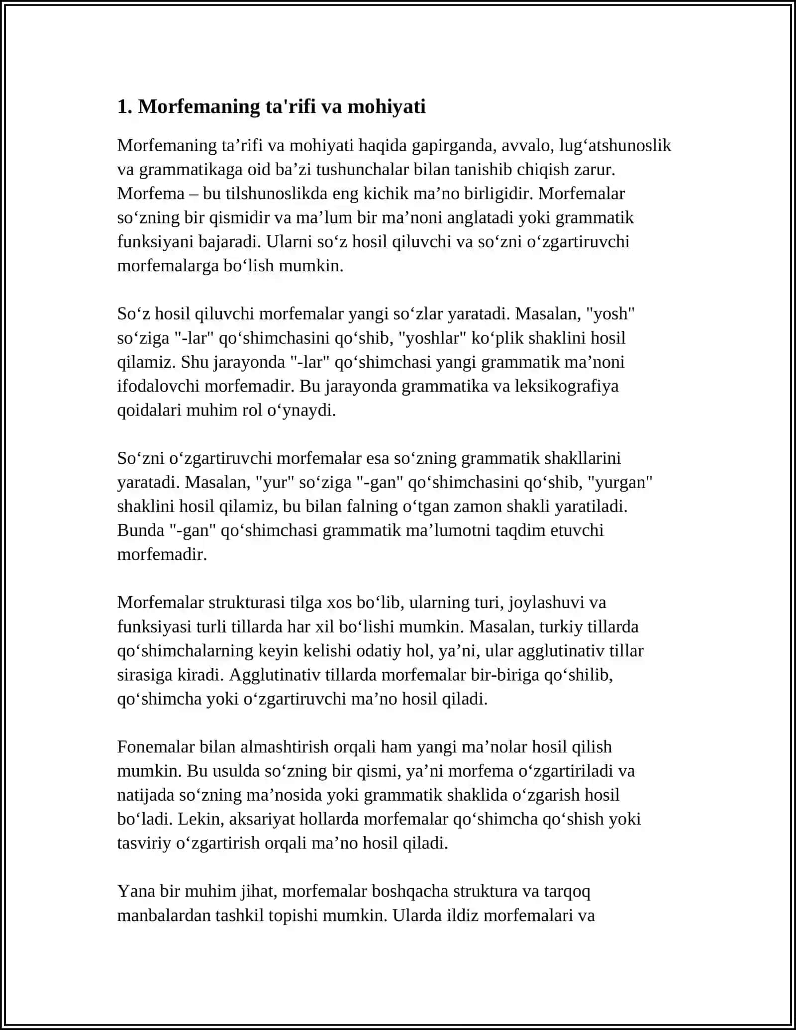 REJA FOYDALANILGAN ADABIYOTLAR ROʻYXATI SNOSKA MORFEMA VA UNING TURLARI 3