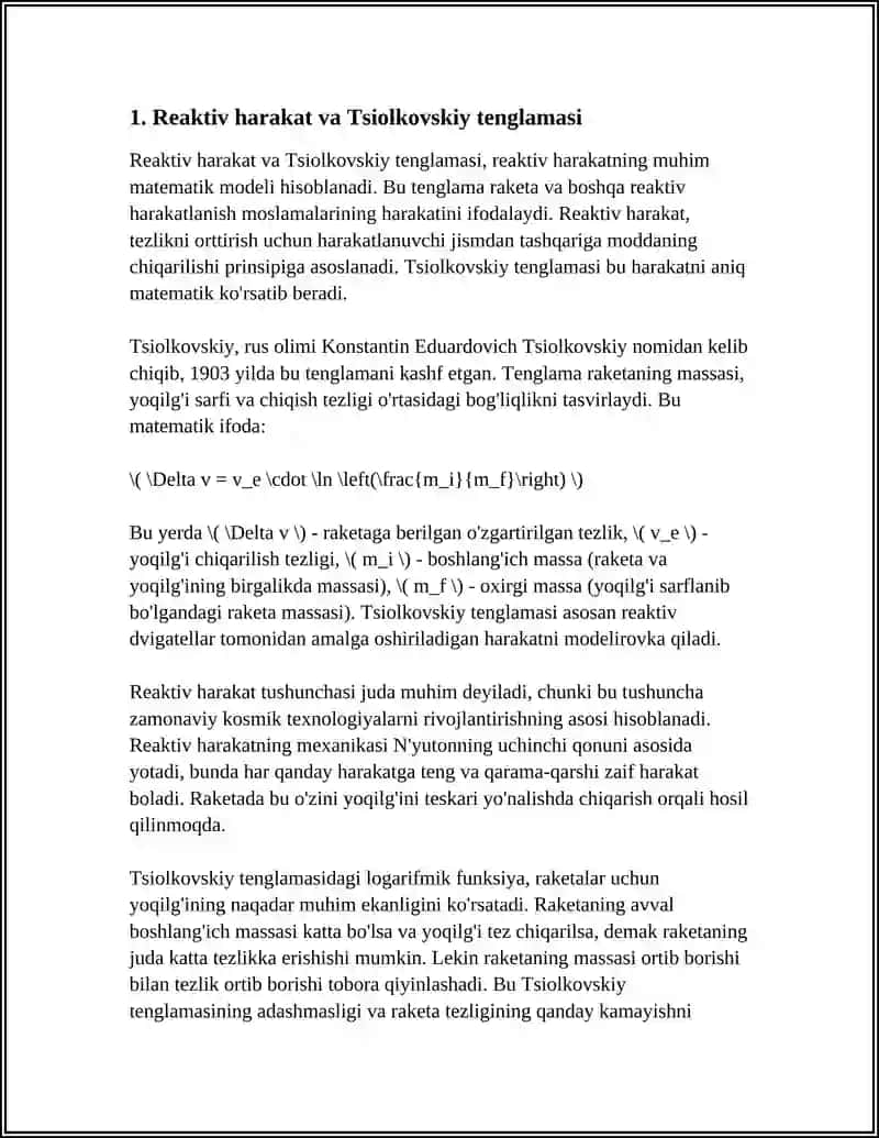 REAKTIV HARAKAT. MARKAZIY MAYDONDAGI HARAKAT. KEPLER QONUNI. SHARLARNING TOʻQNASHUVI 3