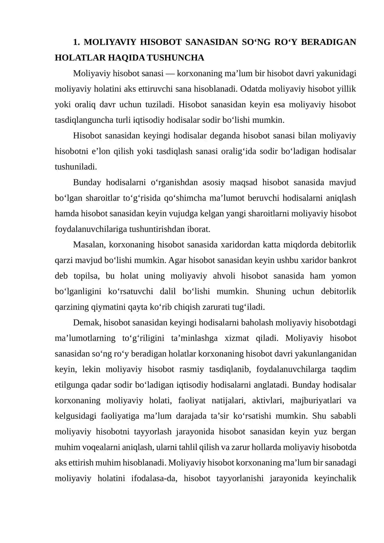 Moliyaviy hisobot sanasidan so‘ng ro‘y berishi mumkin bo‘lgan holatlarni baholash 3