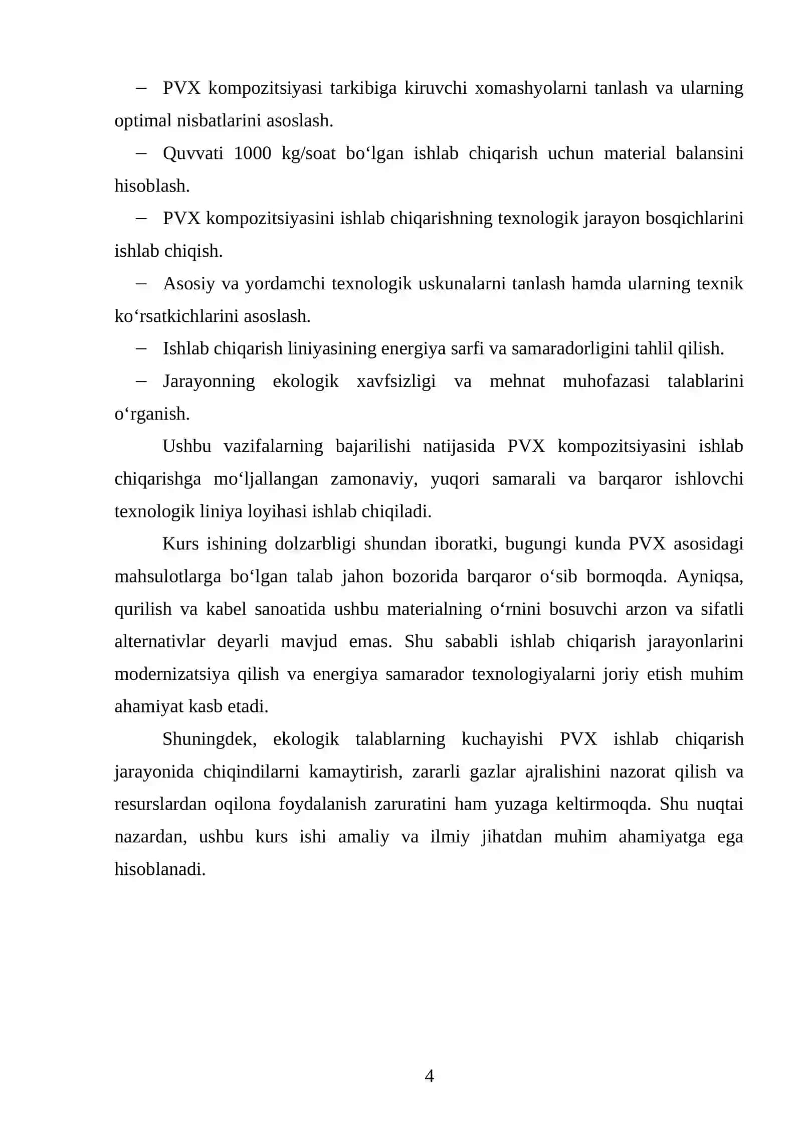Quvvati 1000 kg/soat boʻlgan polivinilxlorid kompozitsiyasini ishlab chiqarish texnologik liniyasini loyihalash 3