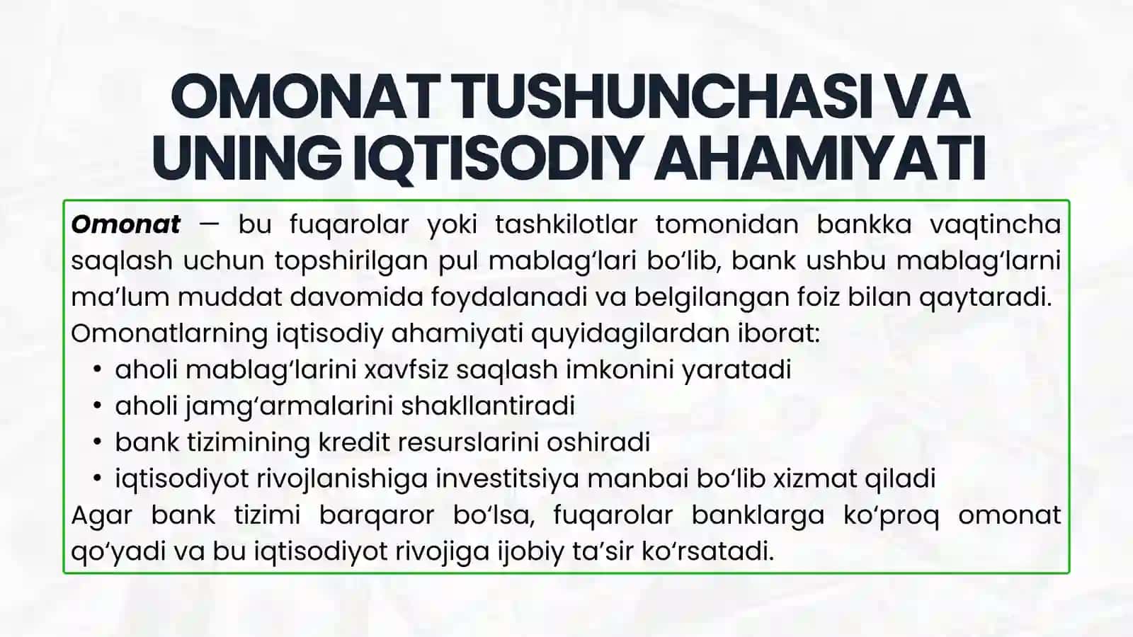 Omonat tushunchasi va uning iqtisodiy ahamiyati 3