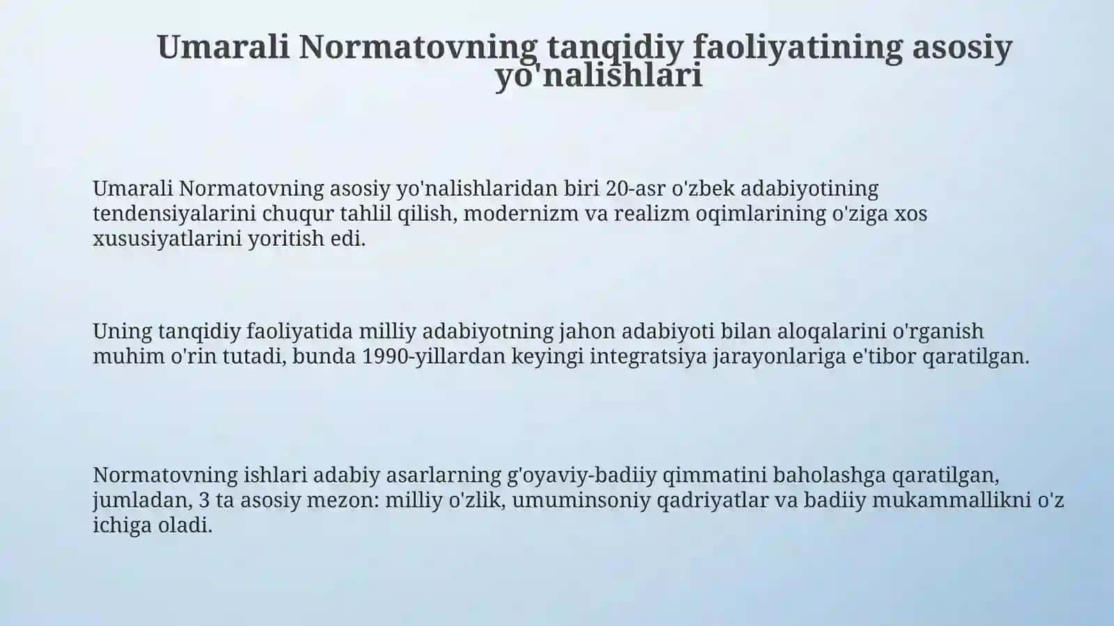 Umarali Normatovning tanqidiy faoliyatining asosiy yo'nalishlari 3