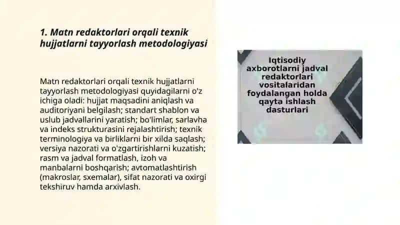 Matn redaktorlari vositalaridan foydalangan texnik axborotlarni qayta ishlash dasturlari 3