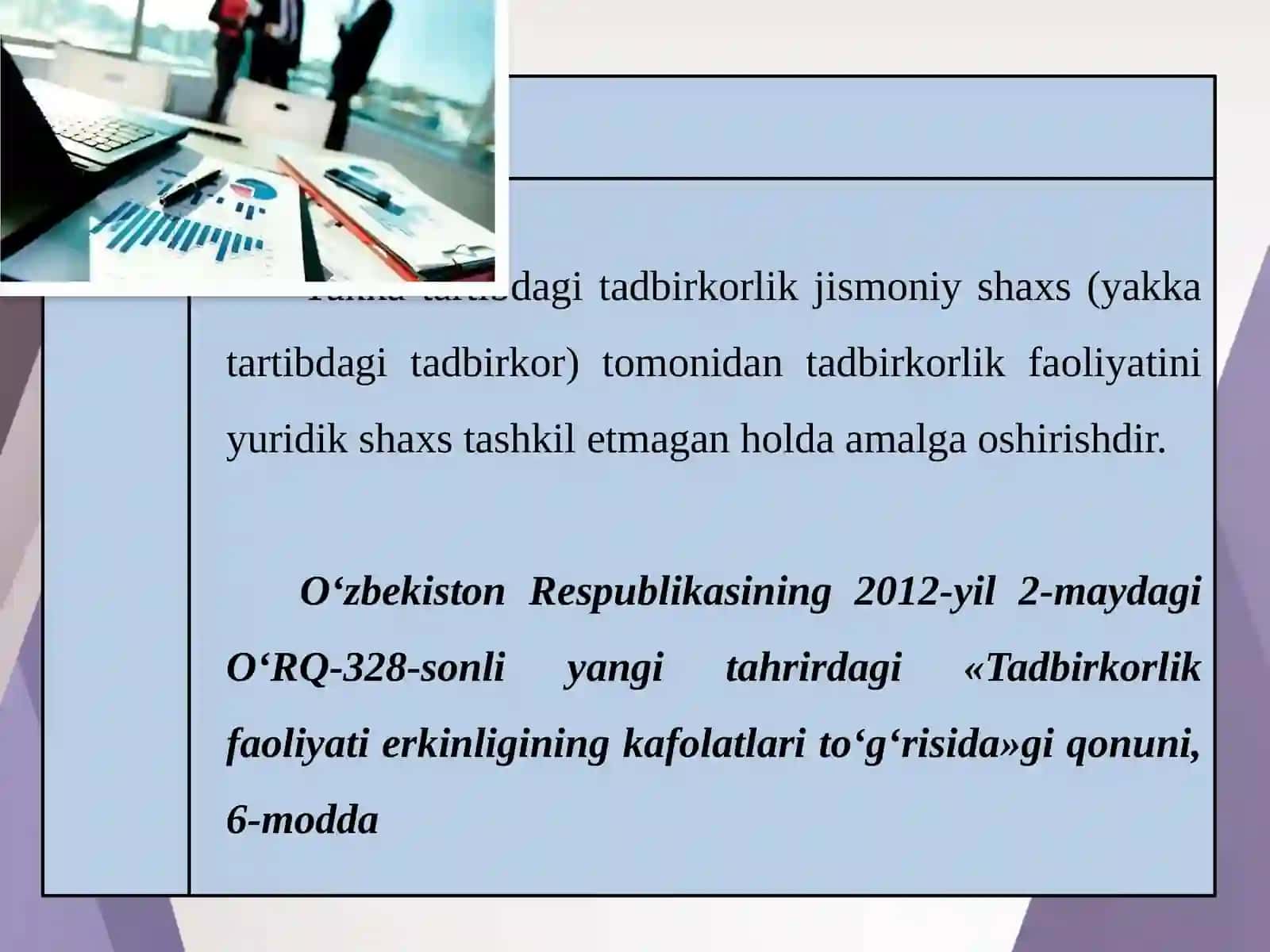 11-sinf Tadbirkorlik asoslari fanidan Yakka tartibdagi tadbirkorlik 3