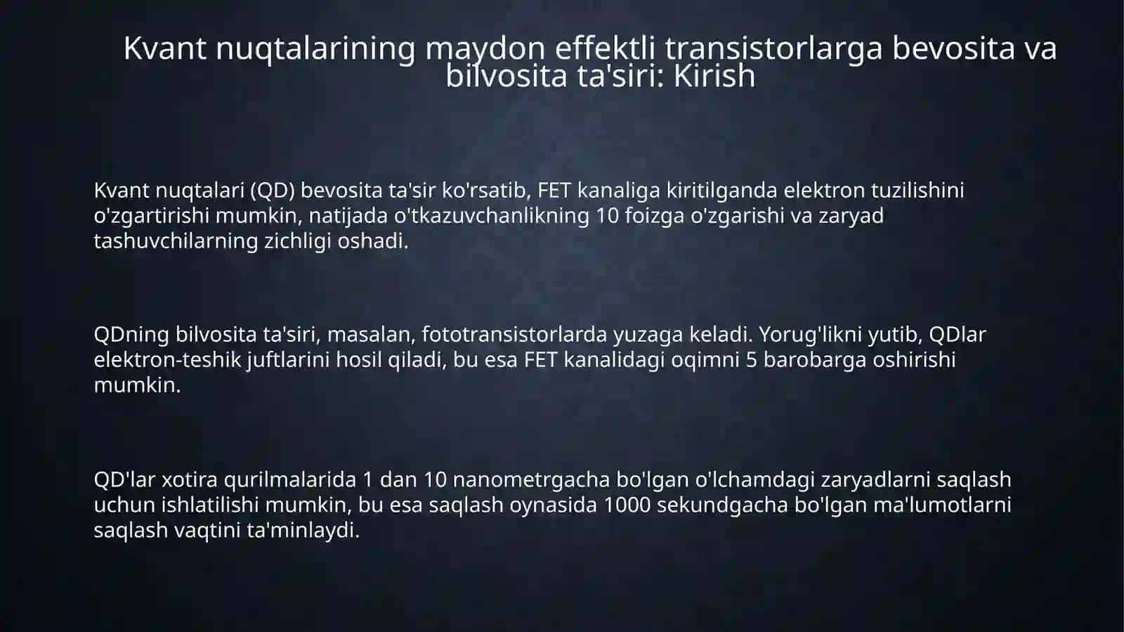 Kvant nuqtalarining maydonli tranzistorlarga bilvosita va bevosita tasiri 3