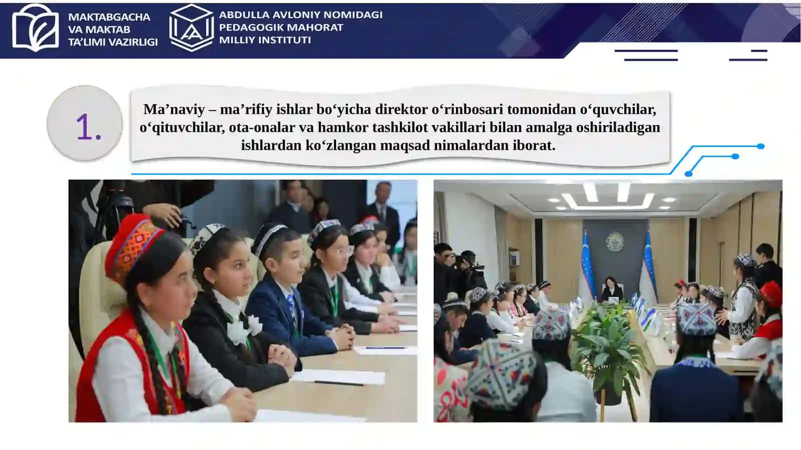 Ma’naviy-ma’rifiy ishlar bo‘yicha direktor o‘rinbosarlarining lavozim majburiyatlari, ularning asosiy vazifalari 3